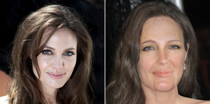 Какими будут звезды через 20 лет Анджелина Джоли Американский художник Джо Маллинс, Дэвид и Виктория Бекхэм, Мадонну, Анджелина Джоли, Брэд Питт