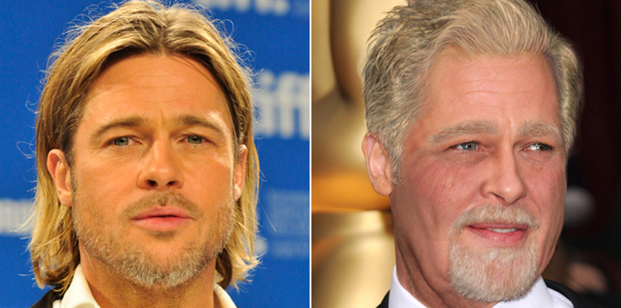 Какими будут звезды через 20 лет Бред Питт Американский художник Джо Маллинс, Дэвид и Виктория Бекхэм, Мадонну, Анджелина Джоли, Брэд Питт