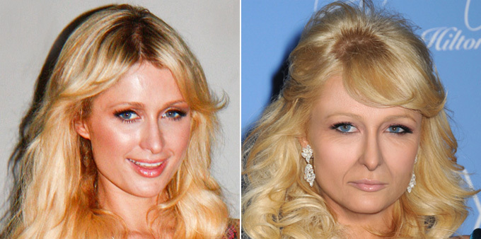 Какими будут звезды через 20 лет Перис Хилтон Американский художник Джо Маллинс, Дэвид и Виктория Бекхэм, Мадонну, Анджелина Джоли, Брэд Питт