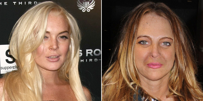 Какими будут звезды через 20 лет Линдси Лохан Американский художник Джо Маллинс, Дэвид и Виктория Бекхэм, Мадонну, Анджелина Джоли, Брэд Питт